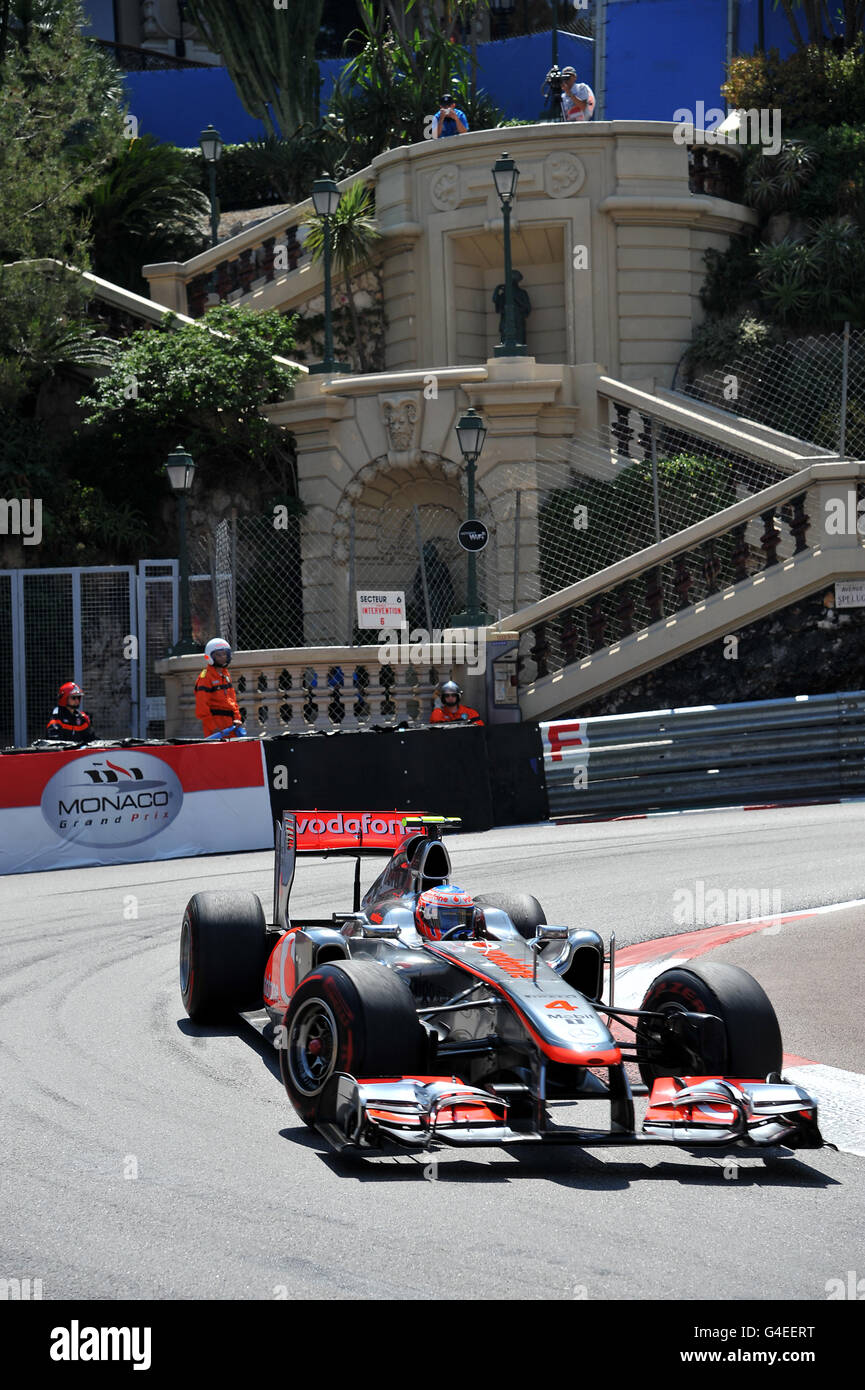 McLaren Jenson-Taste während der Trainingseinheit des Grand Prix von Monaco, Monte Carlo. Stockfoto