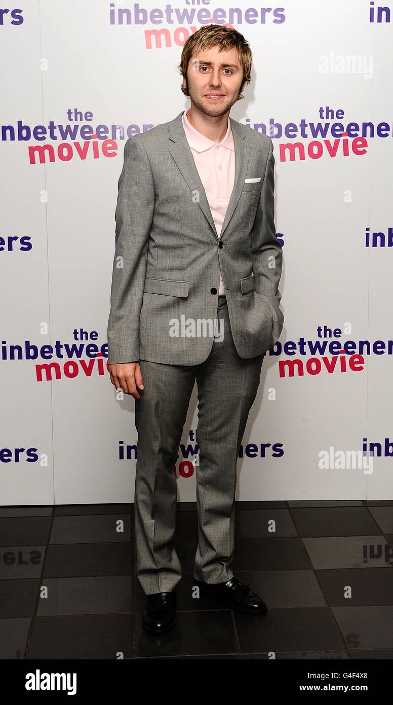 James Buckley kommt zur Weltpremiere des Inbetweeners-Films im Vue Cinema, Leicester Square, London. Stockfoto