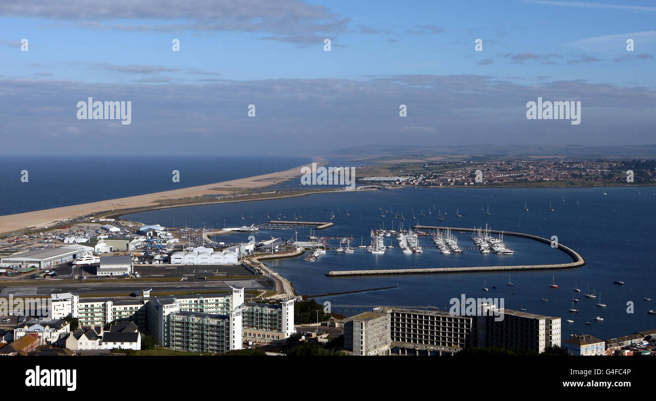 Eine allgemeine Ansicht der Weymouth und Portland Segelbasis Veranstaltungsort des Olympic Sailing Test Event und im nächsten Jahr Olympic Sailing Wettbewerb vor der heutigen Aktion von der London Olympic Games 2012 Test Event und Internationale Regatta in Weymouth. Stockfoto
