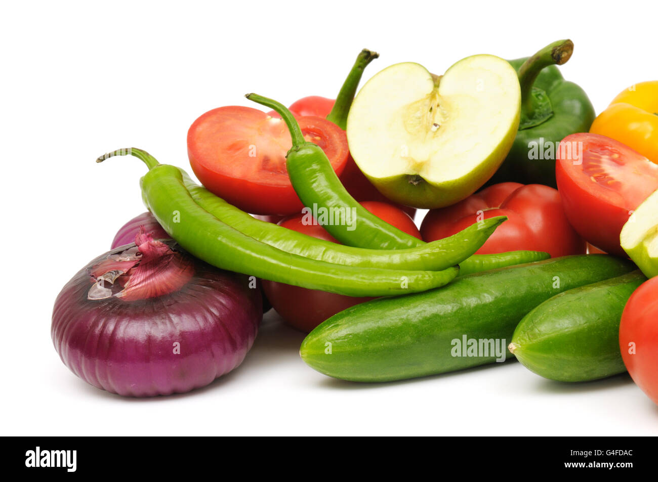 Obst und Gemüse isoliert auf einem weißen Stockfoto