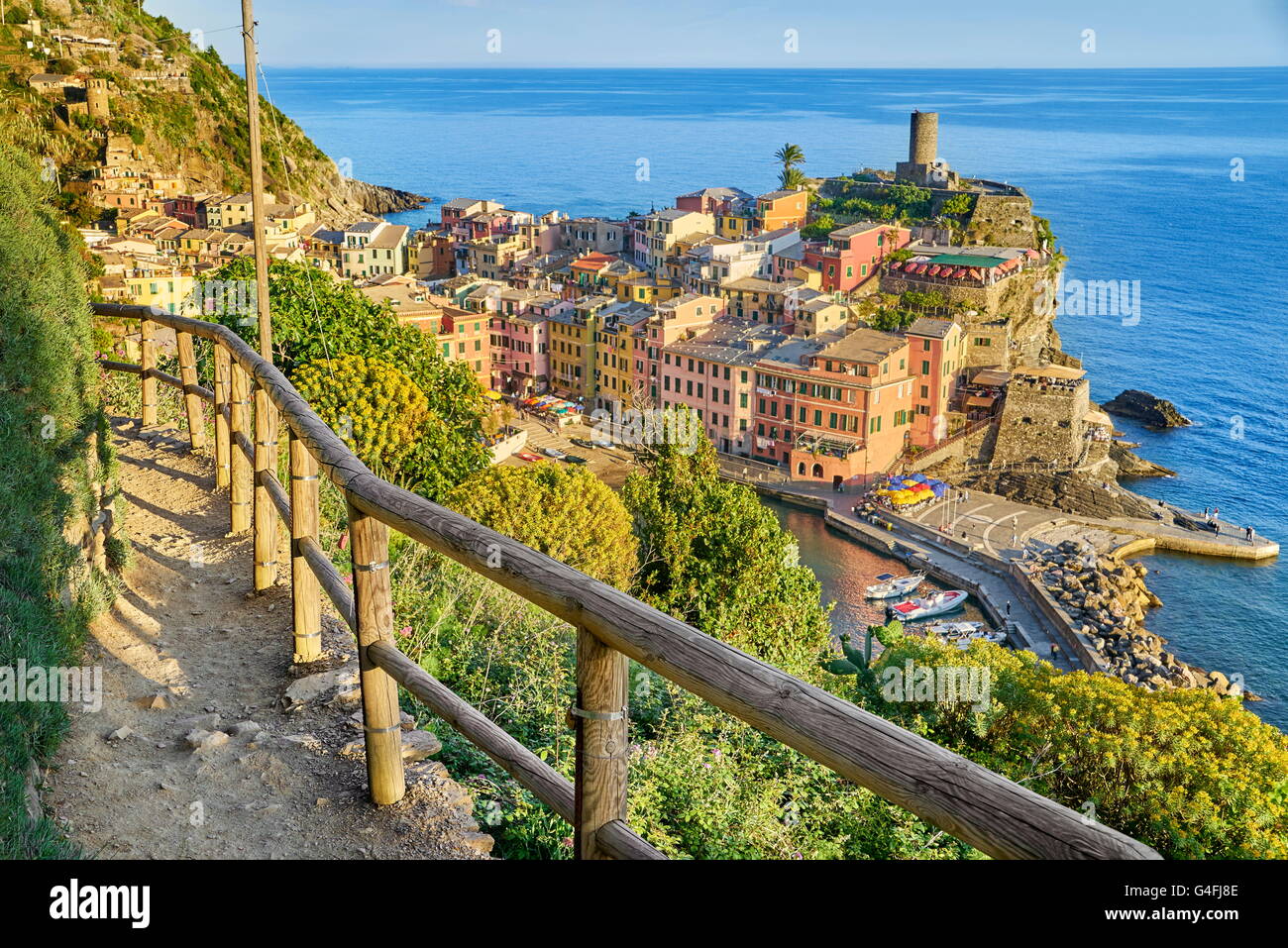 Cinqueterre - Wandern Wanderweg nach Vernazza, Ligurien, Italien Stockfoto