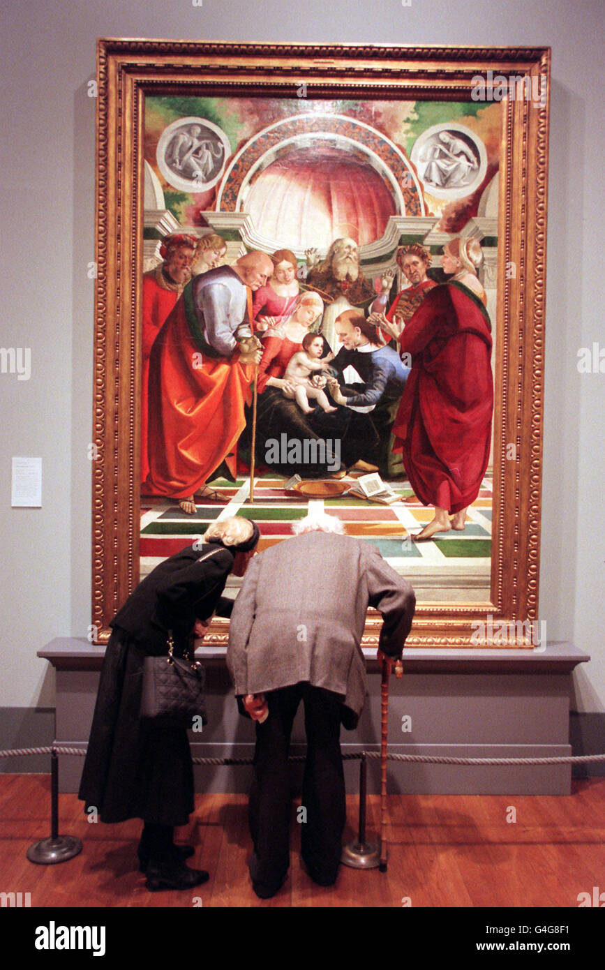 Ein Gemälde des italienischen Künstlers Luca Signorelli (1470 - 1523) mit dem Titel The Beschneidung, aus "Ignorelli The British Collection" in der National Gallery in London heute (Montag), dies ist die erste Ausstellung seiner Arbeit überall auf der Welt für 45 Jahre statt. Foto von Peter Jordan/PA. Stockfoto