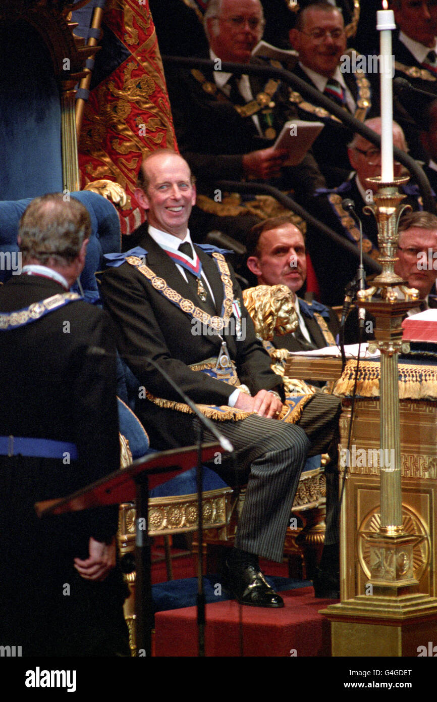 PA-NEWS FOTO-06.10.92 DER HERZOG VON KENT LÄCHELN ALS FREI SETZEN MAURER AUF STAATSROBE IM EARLS COURT ZUM 275. JUBILÄUM DER GRÜNDUNG DER PREMIER GRAND LODGE Stockfoto