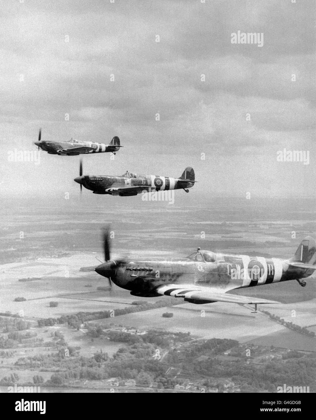 Film - der längste Tag Dreharbeiten - Spitfire-Flugzeuge Stockfoto