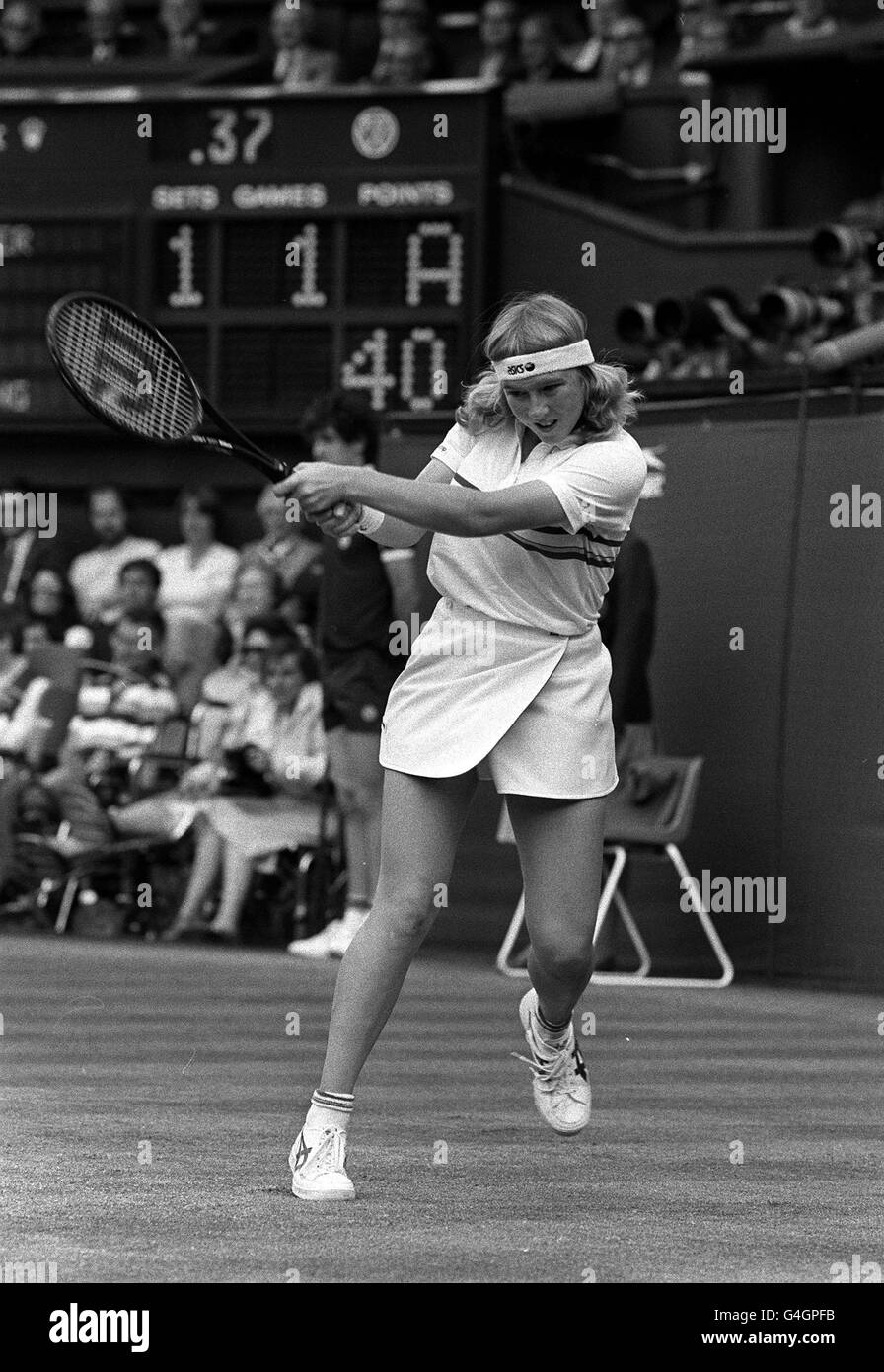 PA NEWS FOTO 26/6/85 DIE AMERIKANISCHE TENNISSPIELERIN ANDREA JAEGER IN AKTION WÄHREND DES WIMBLEDON TENNISTURNIERS, LONDON Stockfoto
