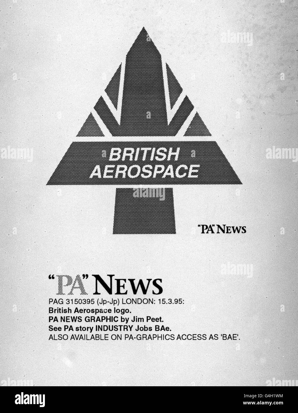 PA NEWS FOTO 15/3/95 EINE BIBLIOTHEK DATEI BILD DER LOGO VON BRITISH AEROSPACE Stockfoto