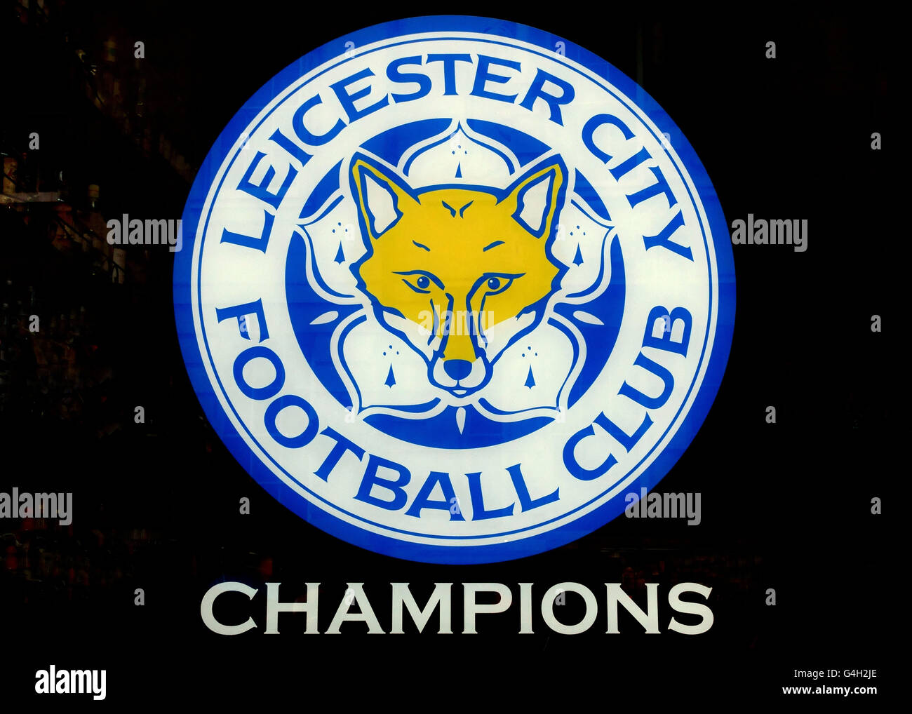 Logo von Leicester City Football Club, Premiership Champions 2015-2016, Leicester, England Stockfoto