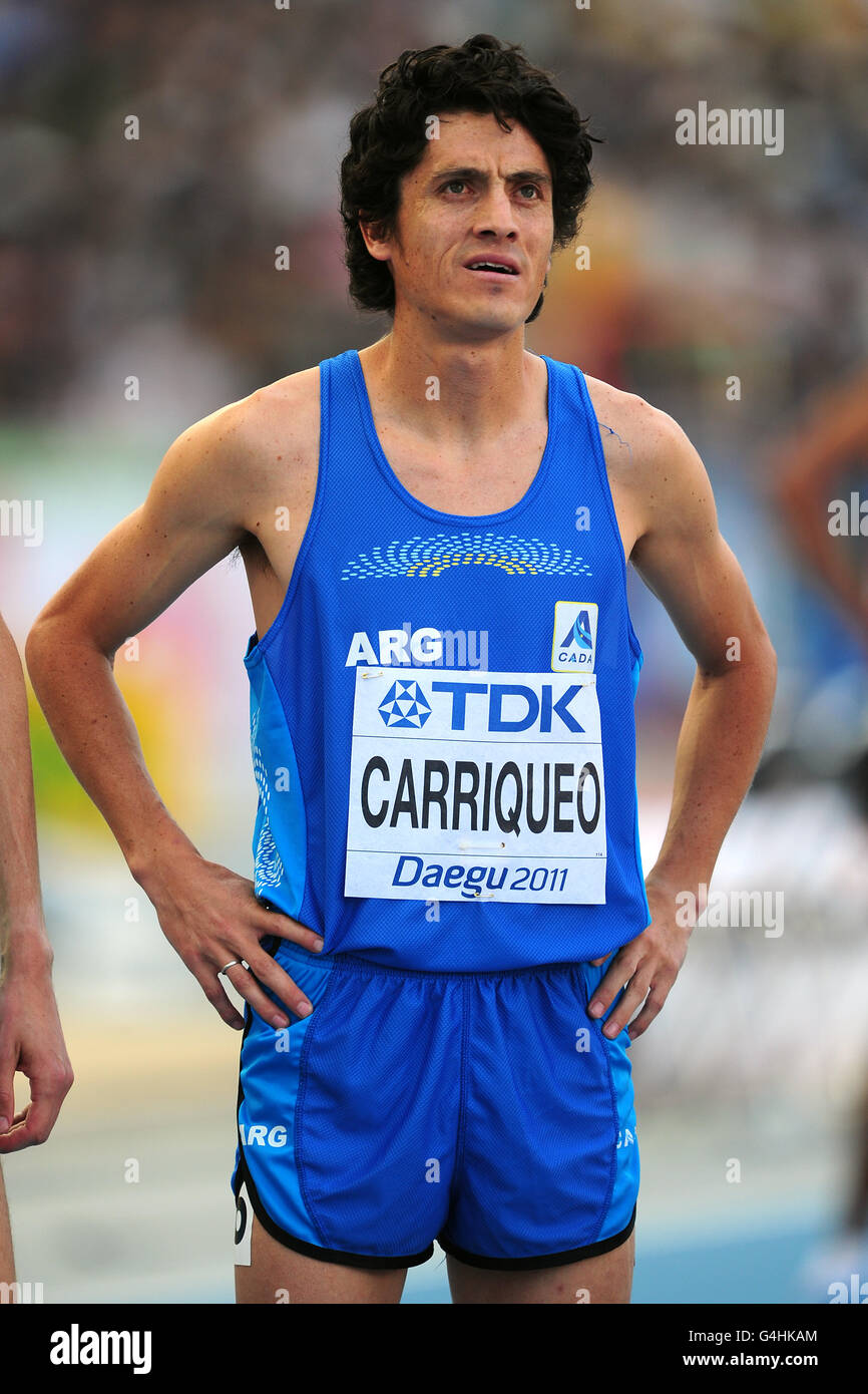 Leichtathletik - IAAF Weltmeisterschaften 2011 - Tag sechs - Daegu. Der Argentinier Javier Carriqueo vor den 5000-m-Läufen der Männer Stockfoto