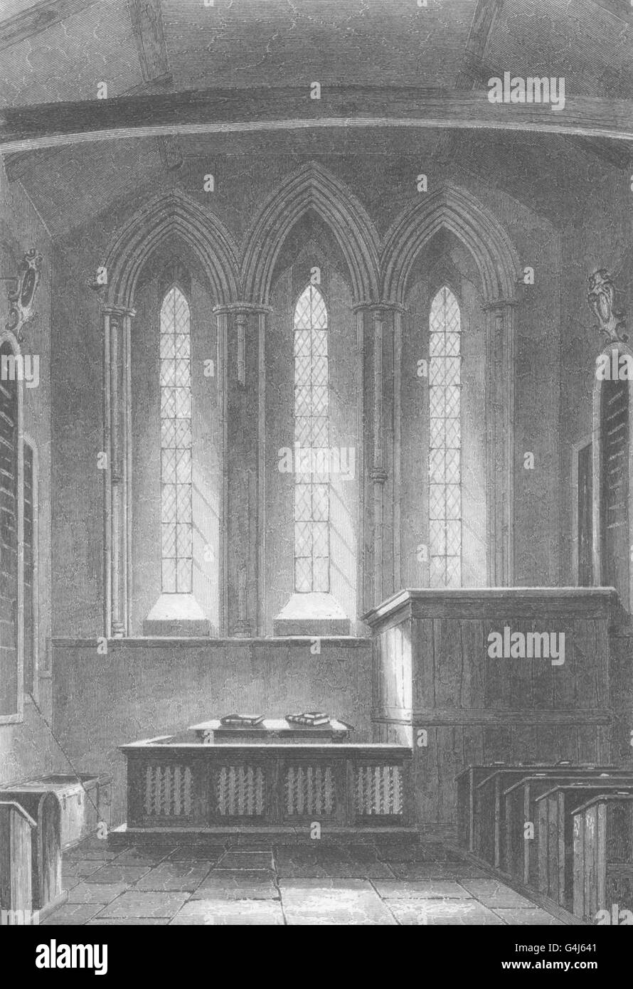 CAMBRIDGESHIRE: East - End innere Barnwell Kirche. (Le Keux), alten Drucken c1842 Stockfoto