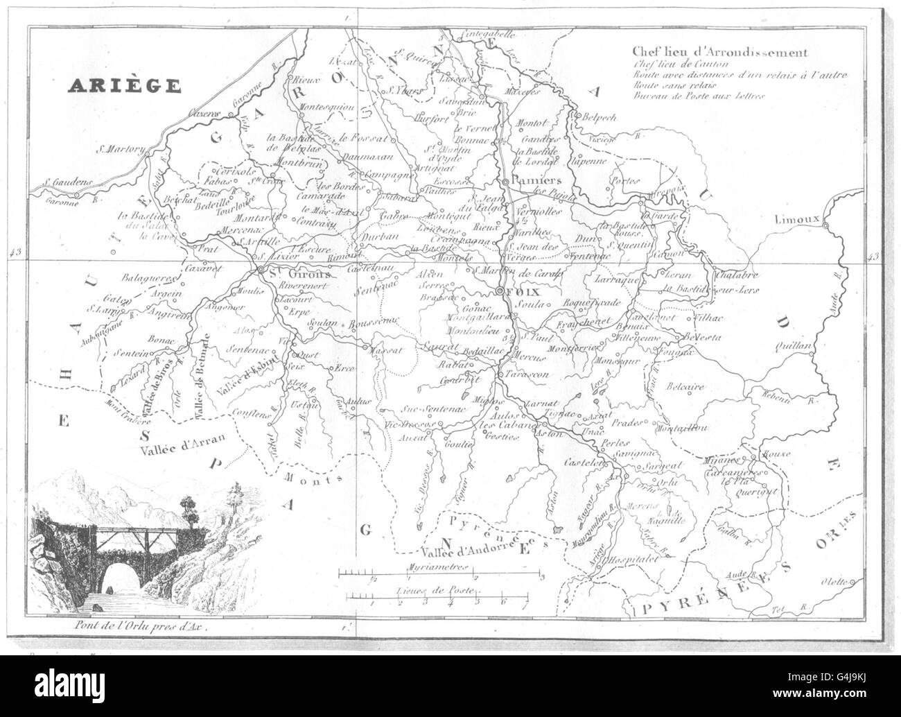 Ariege: Ariège. Département, 1835 Antike Landkarte Stockfotografie - Alamy