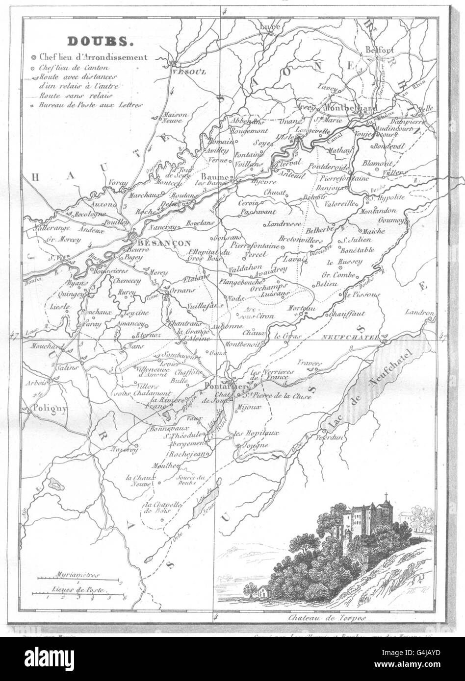 DOUBS: Doubs. Département, 1835 Antike Landkarte Stockfoto