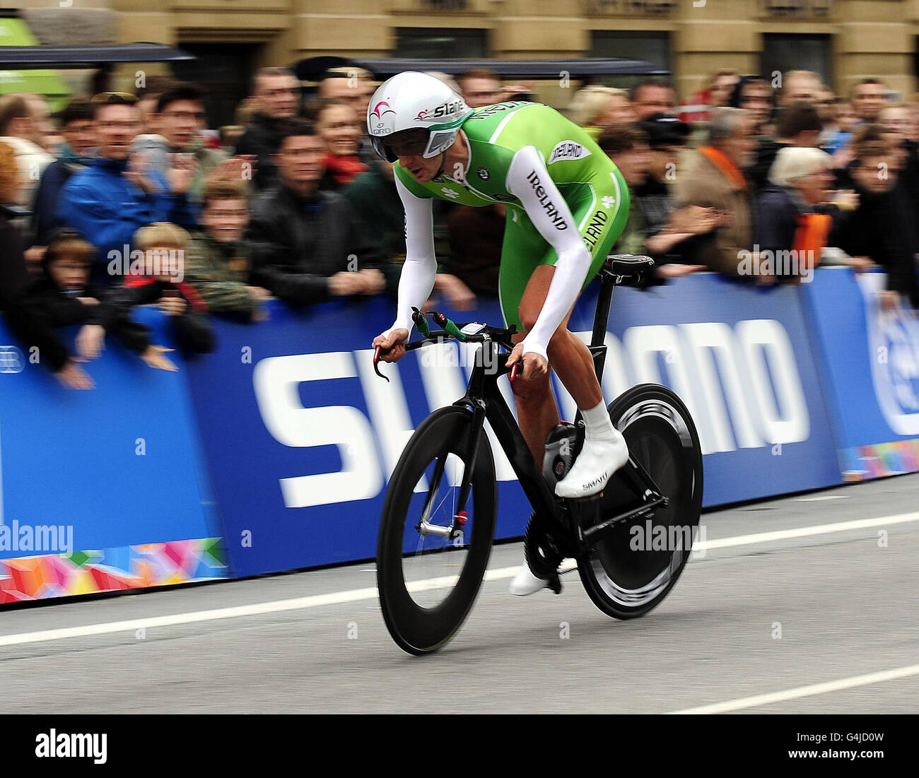 Irlands David McCann beim Elite-Zeitfahren der Männer am dritten Tag der UCI Road Race World Championships in Kopenhagen. Stockfoto