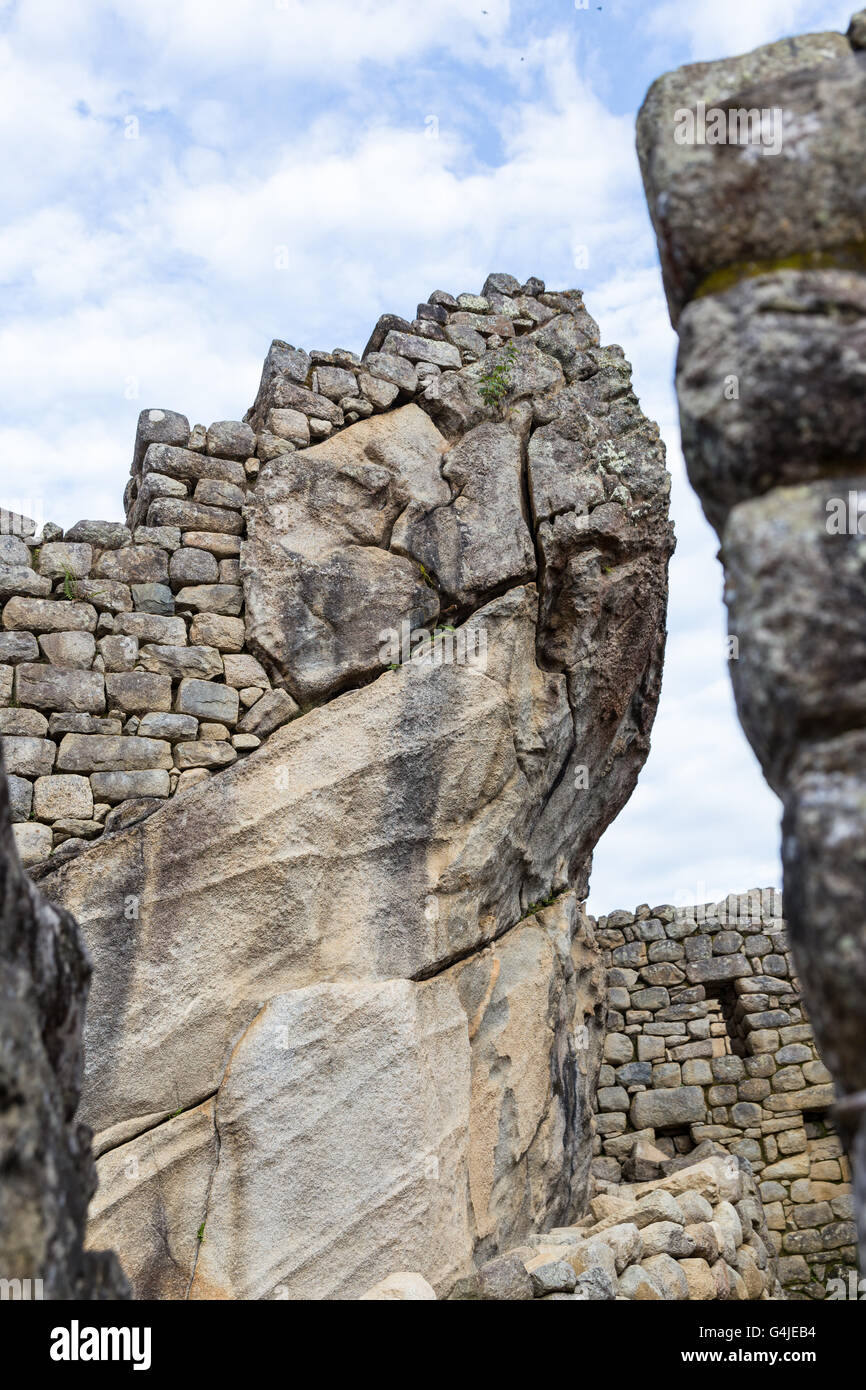 Machu Picchu Steinmauer auf vorhandenen Stein Stockfoto
