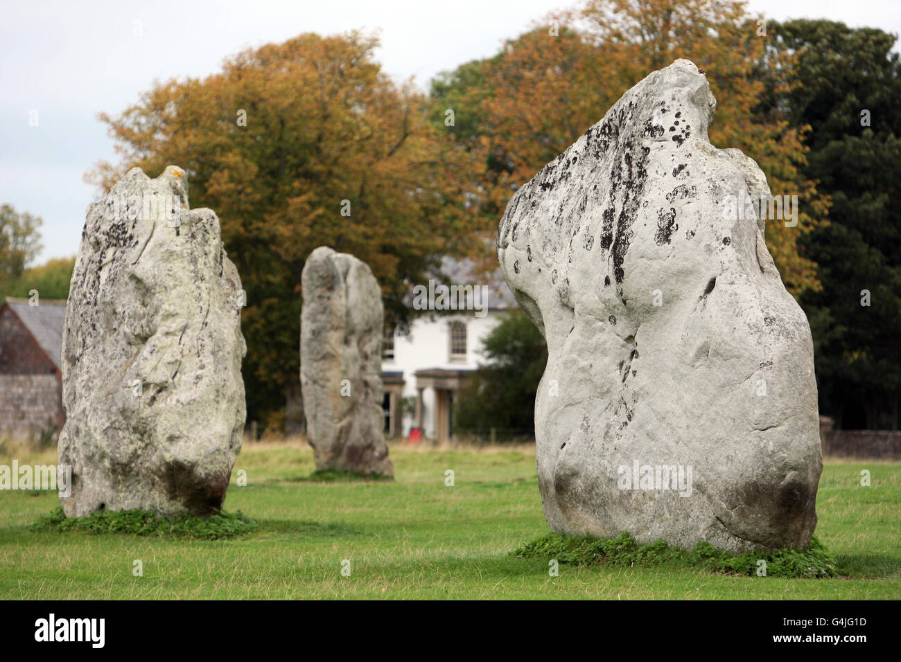 Teil des prähistorischen Steinkreises bei Avebury in Wiltshire. Stockfoto