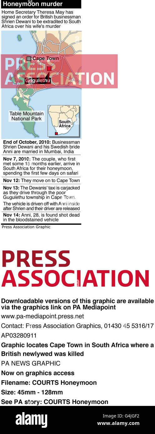Grafik lokalisiert Kapstadt in Südafrika, wo ein Brite Neuvermählte wurde getötet Stockfoto