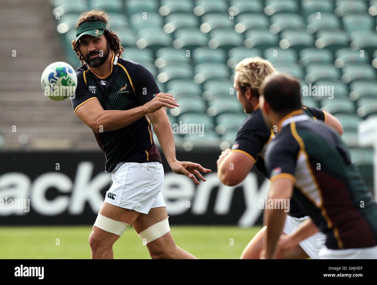 Victor Matfield aus Südafrika während des Captain's Run im North Shore Stadium, Auckland, Neuseeland. Stockfoto