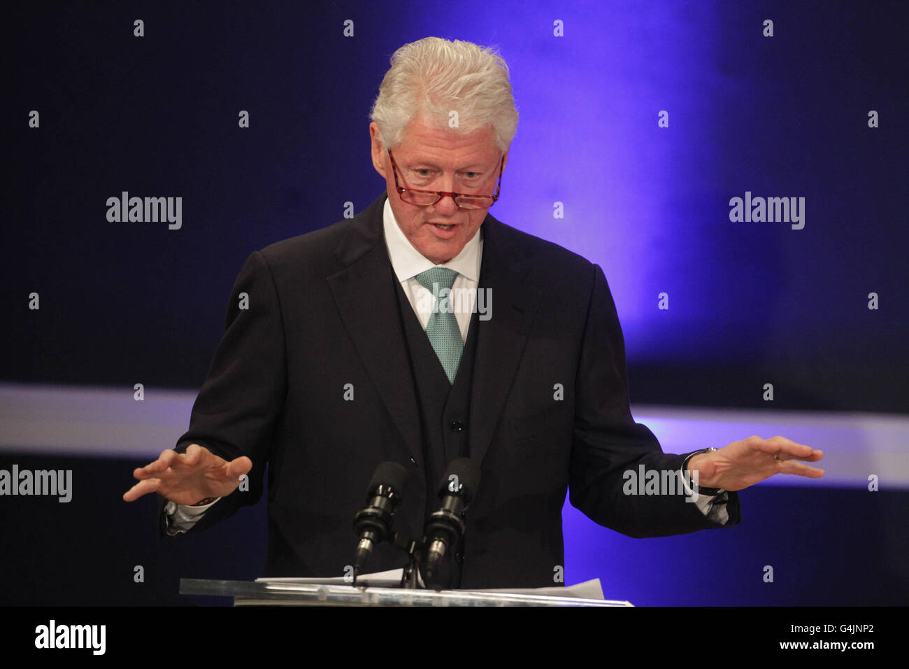 Der ehemalige US-Präsident Bill Clinton spricht heute beim Global Irish Economic Forum in Dublin Castle. Stockfoto