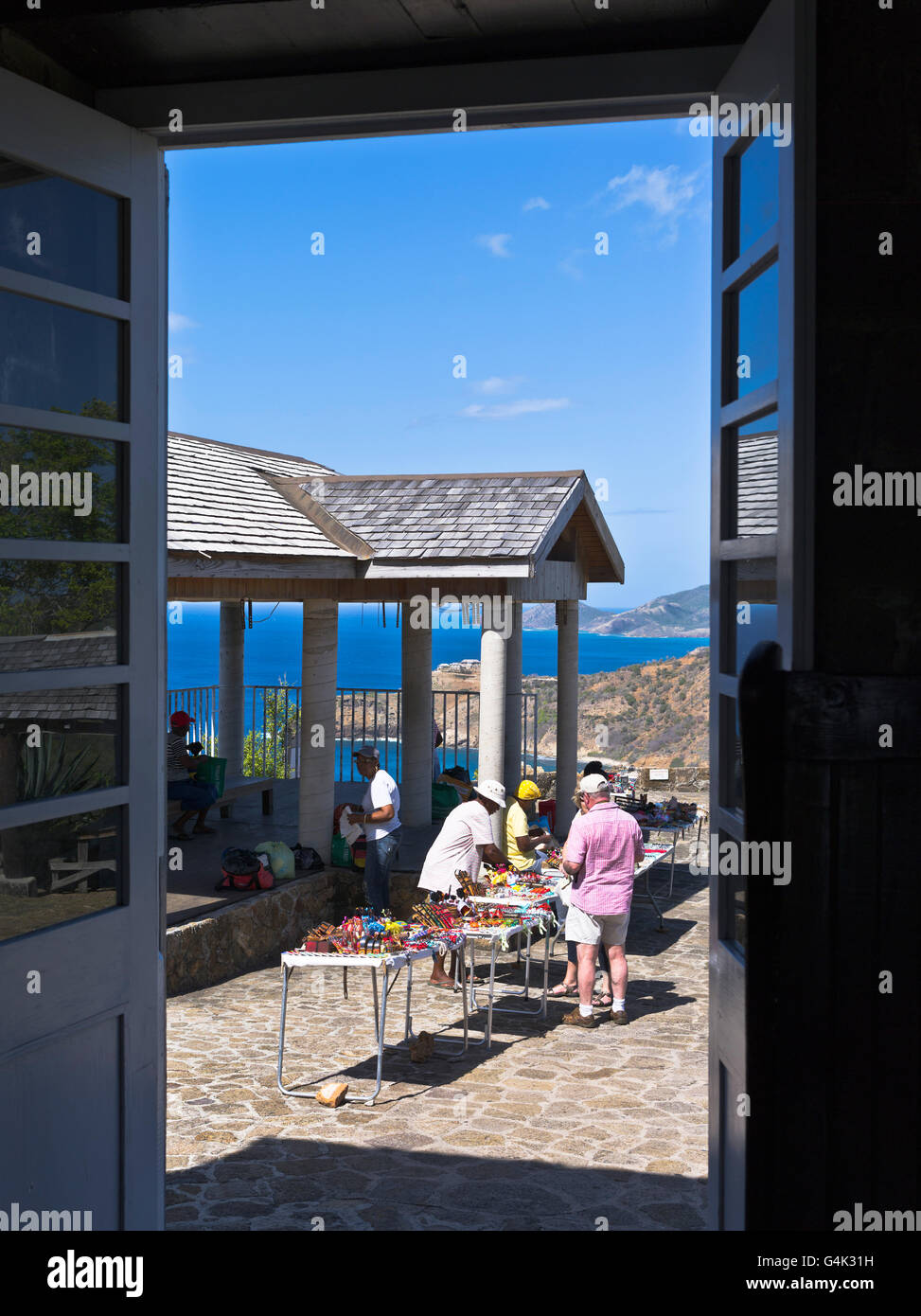 dh Shirley Heights ANTIGUA CARIBBEAN Lookout ViewPoint Stände verkaufen Souvenirs Für Touristen Touristen Stockfoto