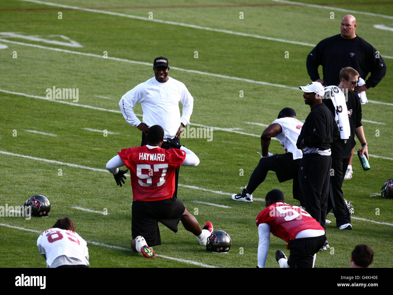 American Football - International Series - Tampa Bay Buccaneers V Chicago Bears - Tampa Bay Buccaneers Trainingseinheit - Stift... Stockfoto