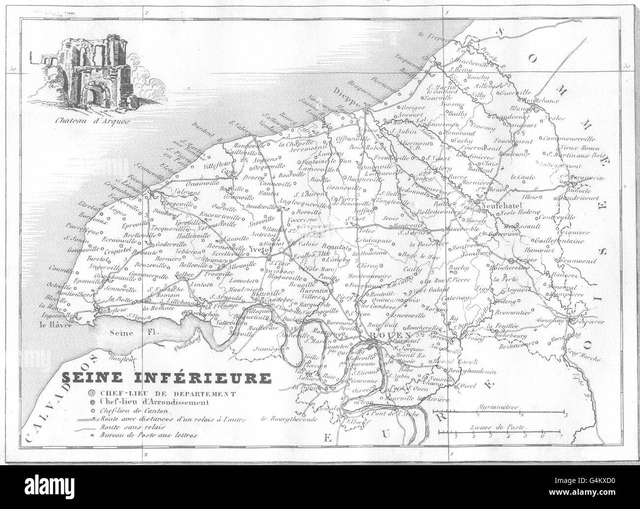 SEINE-MARITIME: Departement de la Seine-Inférieure, 1835 Antike Landkarte Stockfoto