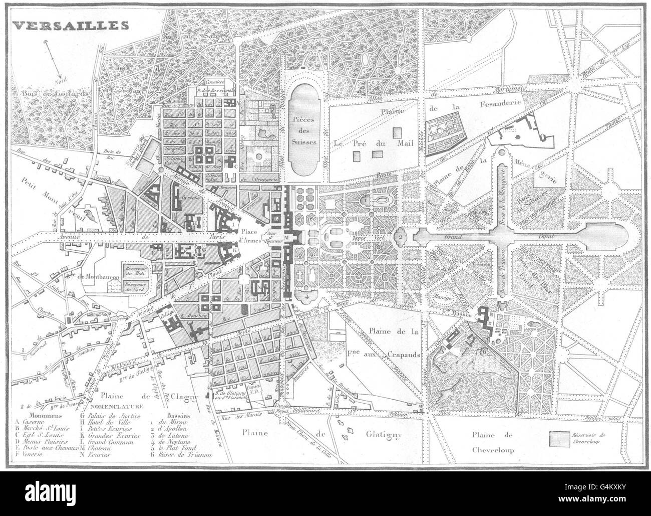 YVELINES: Departement de Seine-et-Oise. Versailles-Plan, 1835 Antike Landkarte Stockfoto