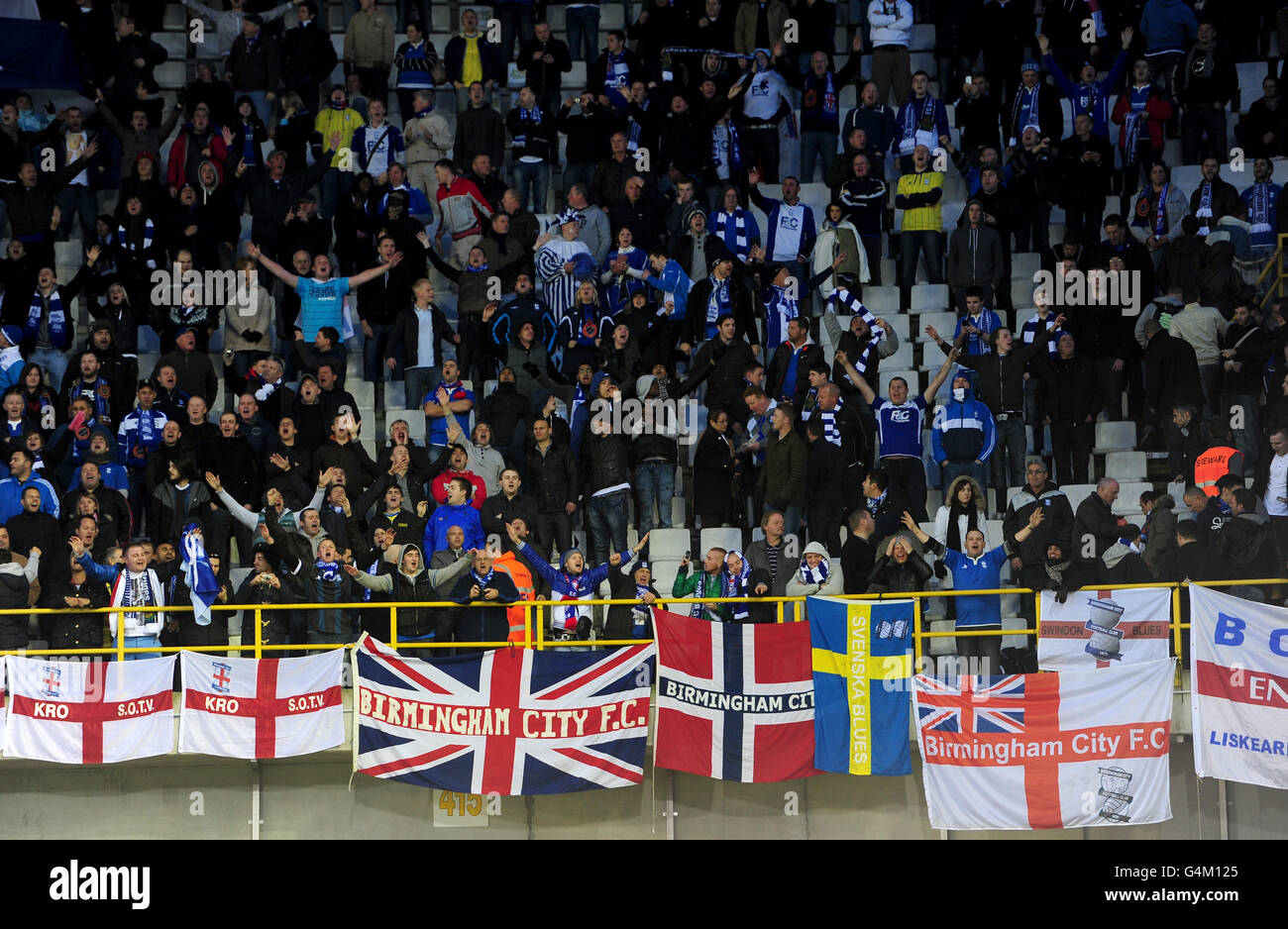 Fußball - UEFA Europa League - Gruppe H - Club Brugge / Birmingham City - Jan Breydel Stadium. Birmingham City Fans auf den Tribünen Stockfoto