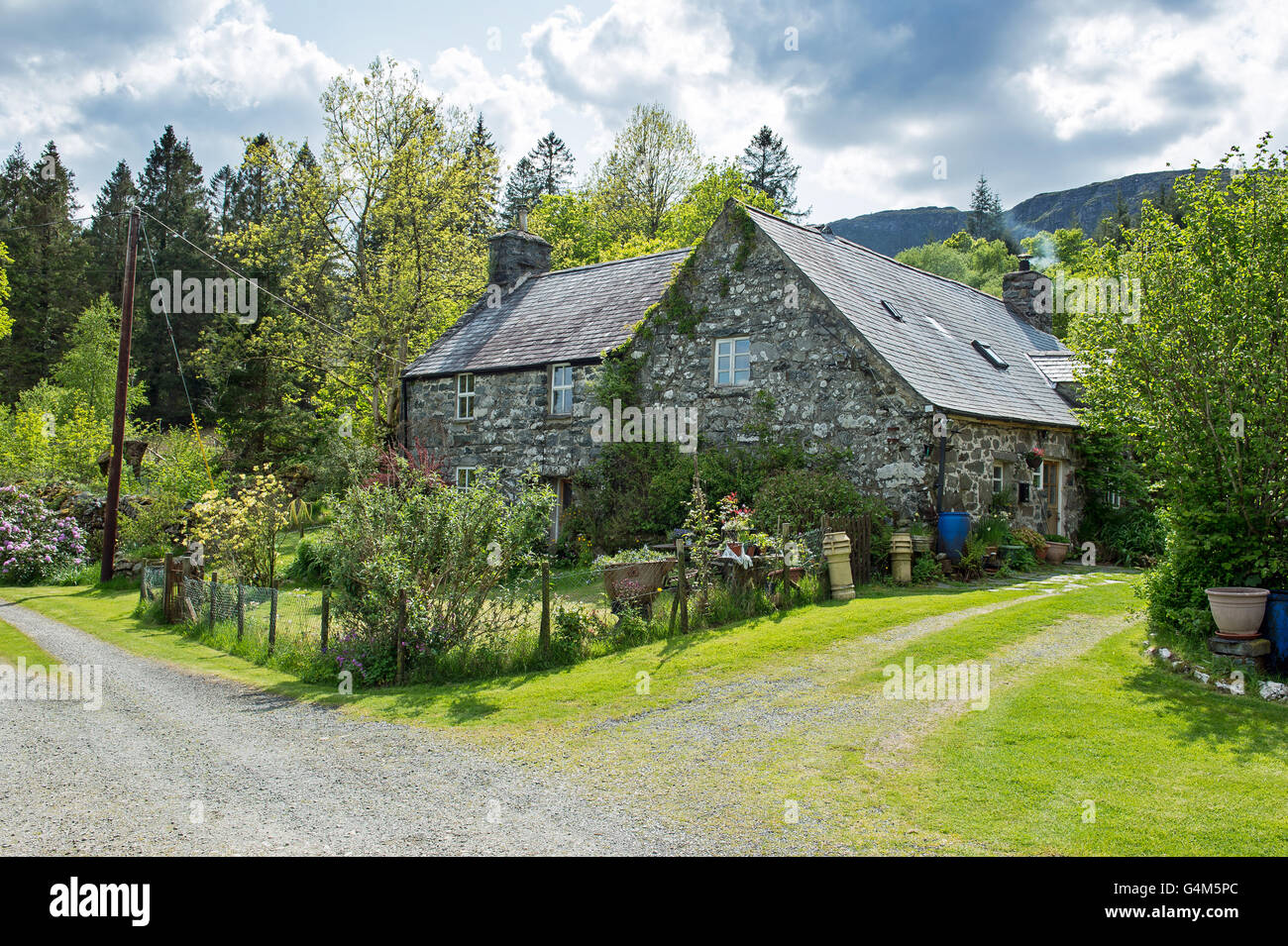Stone Cottage in den walisischen Bergen Stockfoto