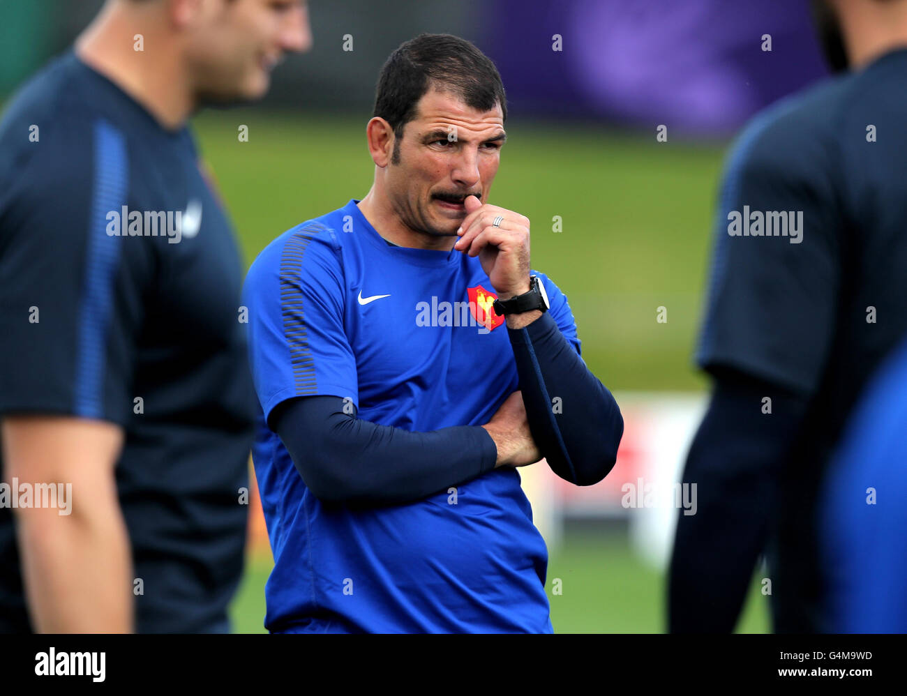 Frankreich-Trainer Marc Lievremont während einer Trainingseinheit im Takapuna Rugby Club, Auckland, Neuseeland. Stockfoto