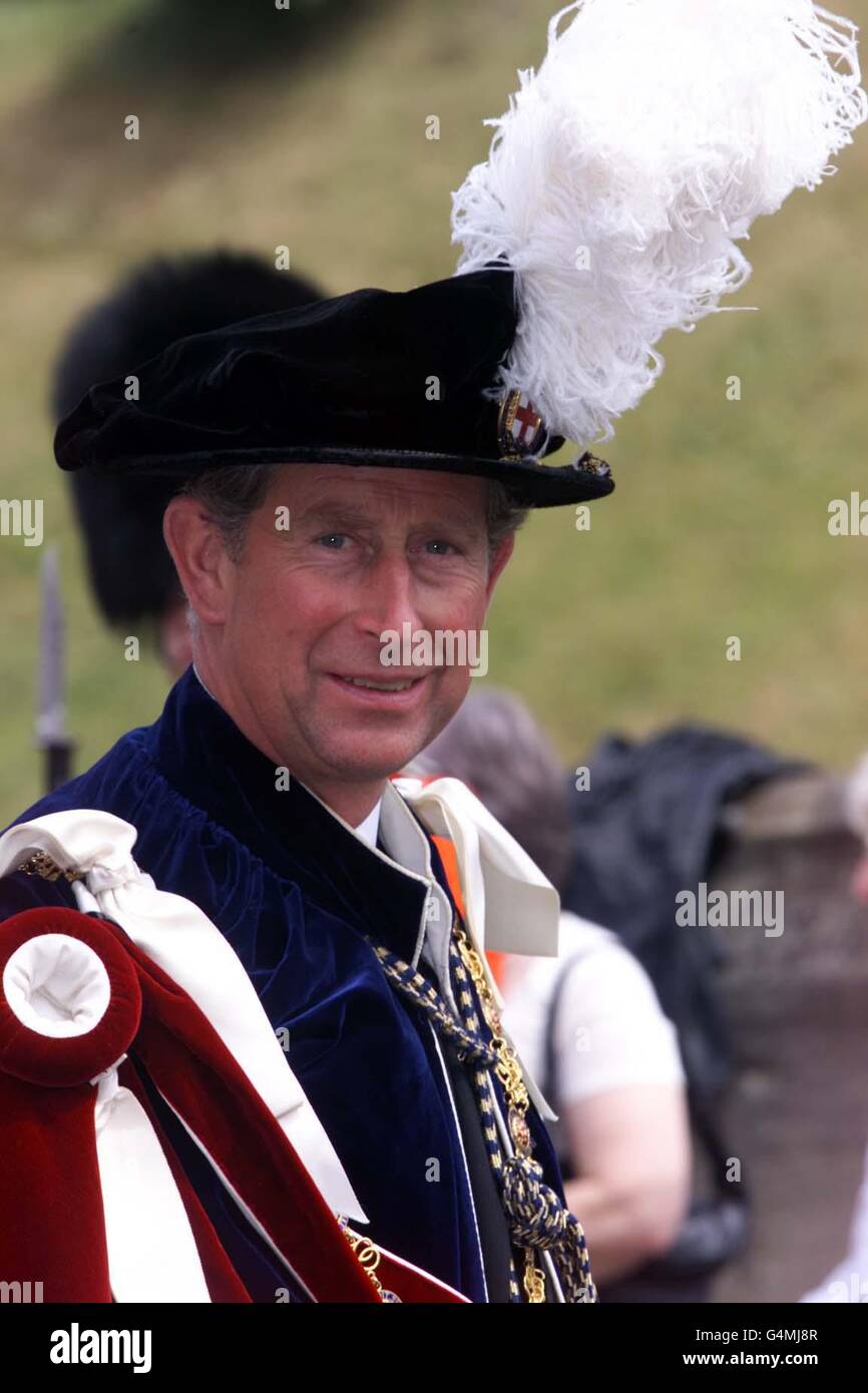 Prinz Charles, der Prinz von Wales, bei der Garter Zeremonie, Windsor Castle. Stockfoto