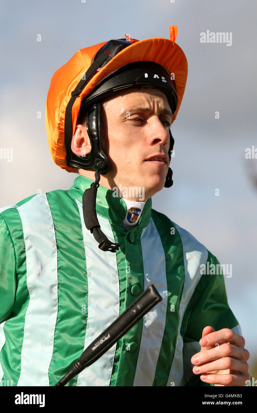 Pferderennen, Lingfield Park. Shane Kelly, Jockey Stockfoto