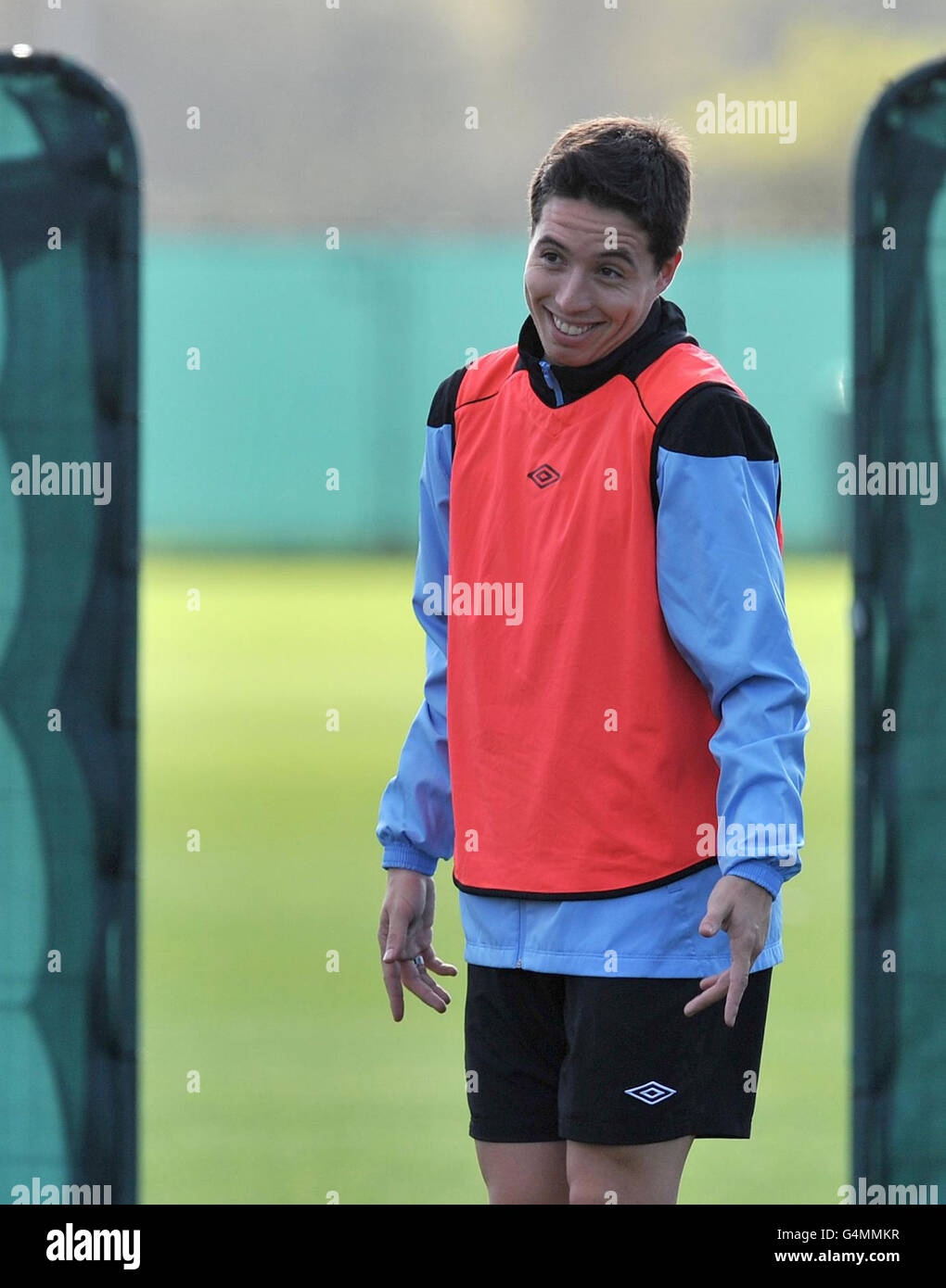 Fußball - UEFA Champions League - Gruppe A - Villarreal CF gegen Manchester City - Manchester City Training Session - Carrington TR... Samir Nasri von Manchester City während einer Trainingseinheit auf dem Carrington Training Ground, Manchester. Stockfoto