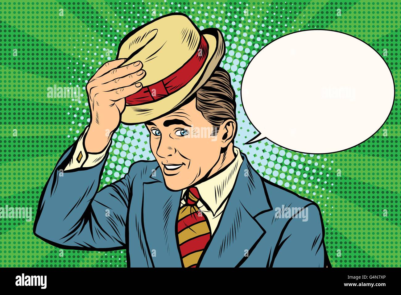 Hallo wirft höflichen Gentleman seinen Hut Stock Vektor