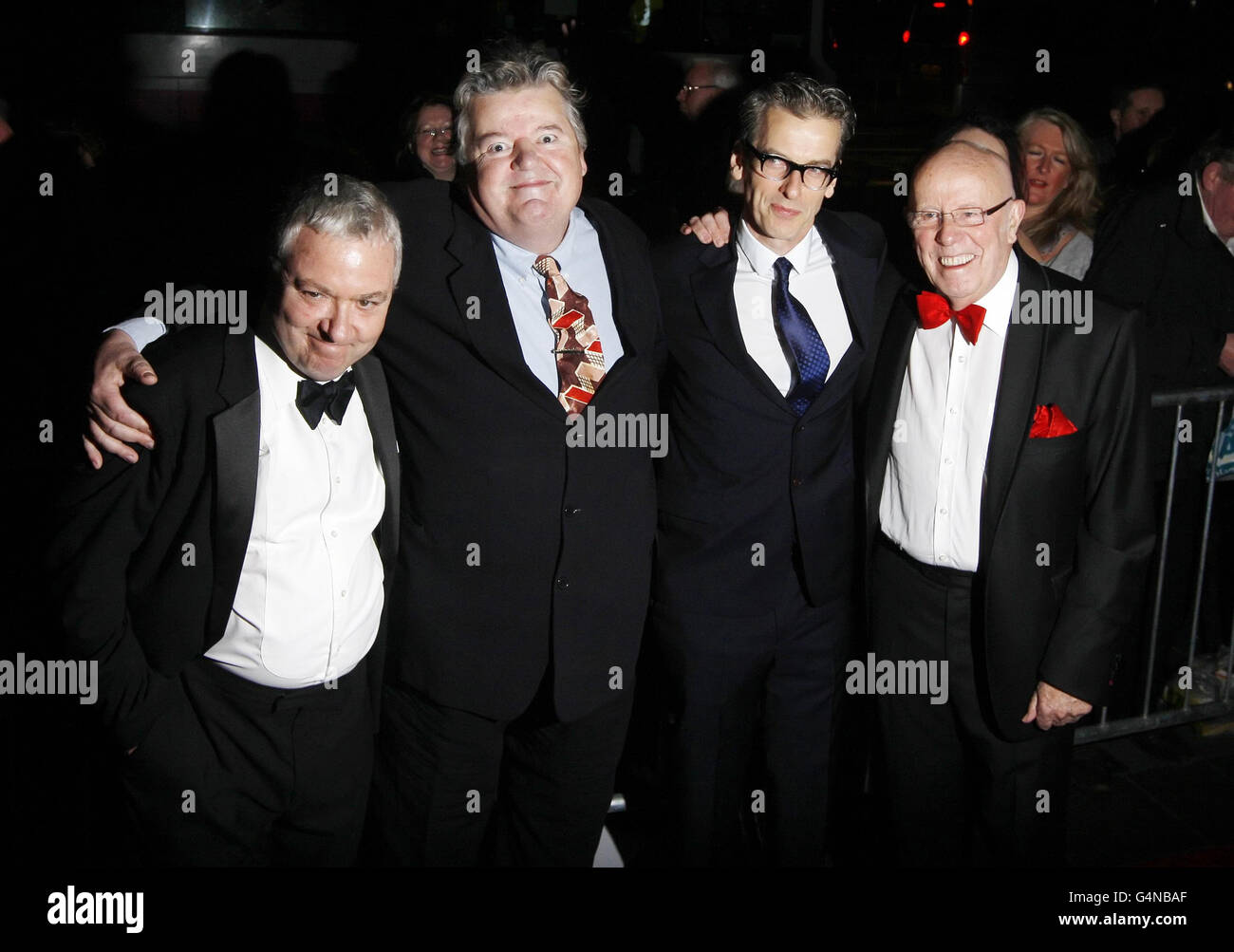 (Von links nach rechts) John Sessions, Robbie Coltrane, Peter Capaldi und Richard Wilson kommen bei den British Academy Scotland Awards 2011 im Radisson Hotel in Glasgow an. Stockfoto