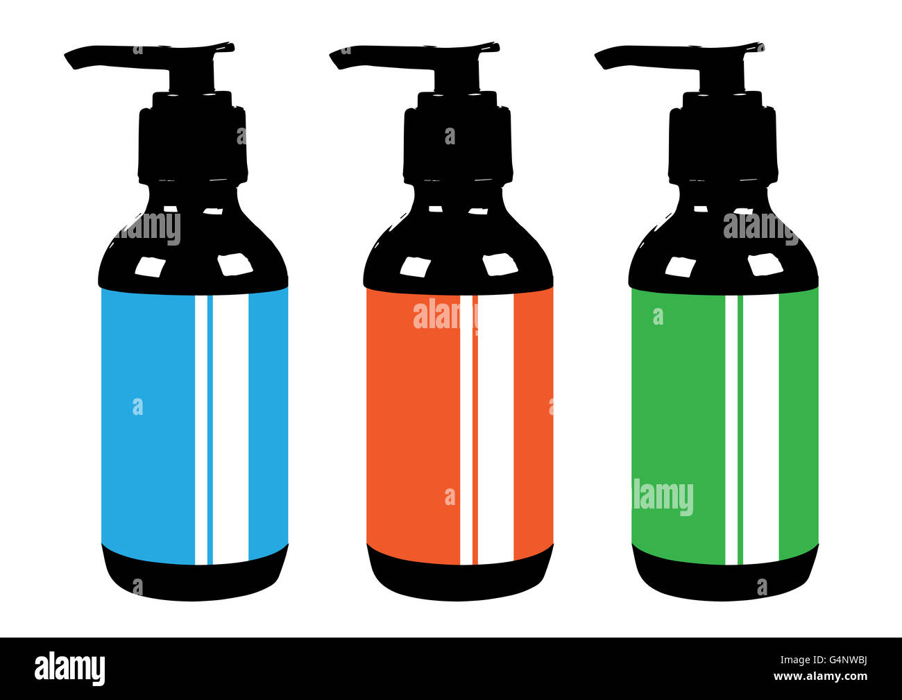 Flachen Stil medizinische Pharma Flaschen Gläser Container Skalen Icon-Set. Medizin Apotheke Sammlung. Illustrationen Stockfoto