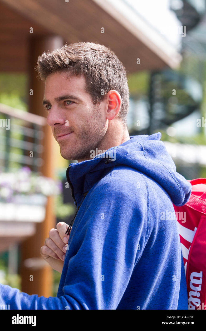 Wimbledon London, UK. 19. Juni 2016. Argentinische Profi-Spieler Juan Martin Del Potro bei den All England Club für die Praxis vor den 2016 Wimbledon Tennis Championships Credit kommt: Amer Ghazzal/Alamy Live-Nachrichten Stockfoto