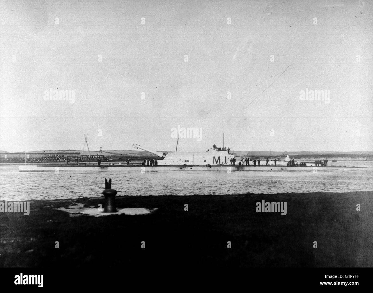 PA Photo 1919: Eine Bibliotheksdatei des Ersten Weltkriegs Royal Navy Submarine M1, vor kurzem (1999) auf dem Meeresboden vor Portsmouth entdeckt. Das U-Boot wird angenommen, dass es versenkt wurde, nachdem es versehentlich von einem Schiff getroffen wurde. Es gab keine Überlebenden. Stockfoto