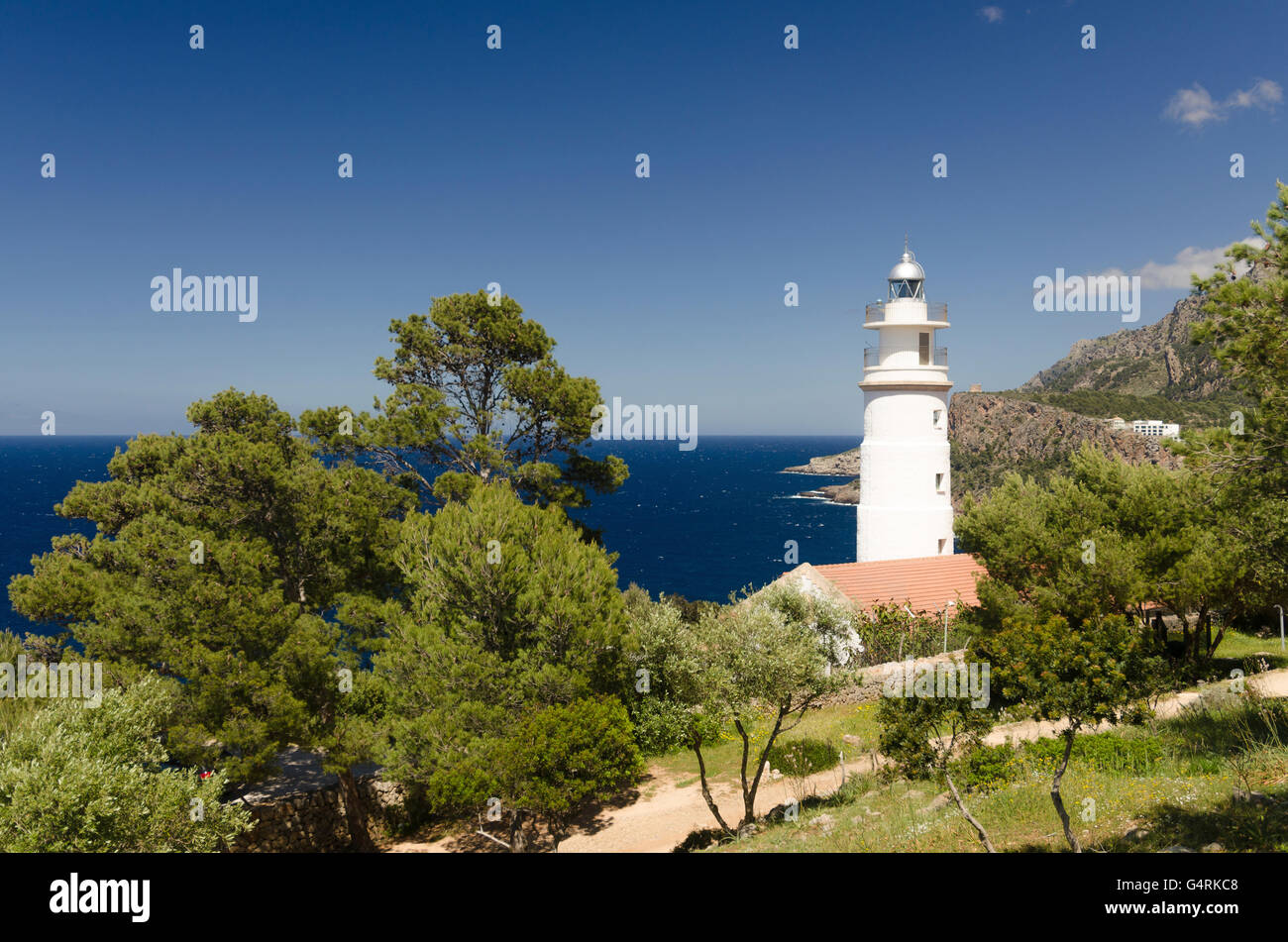 Weit de Cap Gros Leuchtturm, Soller, Mallorca, Spanien, Europa Stockfoto
