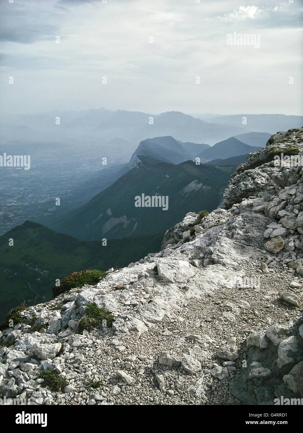 Blick vom Gipfel des Berges, Alpen, Frankreich Stockfoto