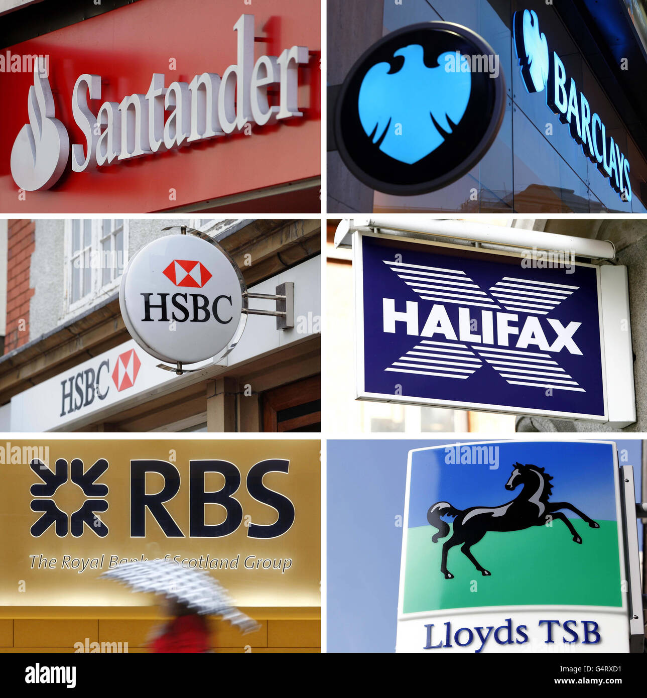 Undatierte Datei Fotos von Logos für High Street Banken. Bundeskanzler George Osborne wird trotz der Befürchtungen, dass sie der Wirtschaft schaden würden, radikale Pläne zur Aufrüttelung der Bankenbranche vorantreiben. Stockfoto