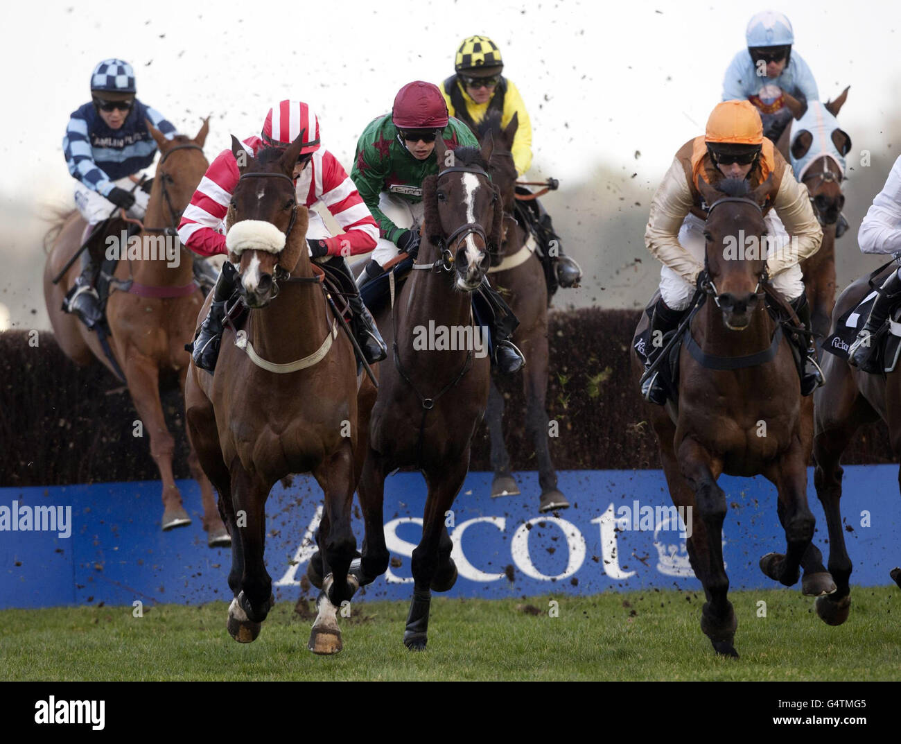 Somersby unter Dominic Elsworth gewinnt am Victor-Chandler-Tag auf der Ascot Racecourse in Bekshire den 25. Jahrestag der Victor Chandler Chase. Stockfoto