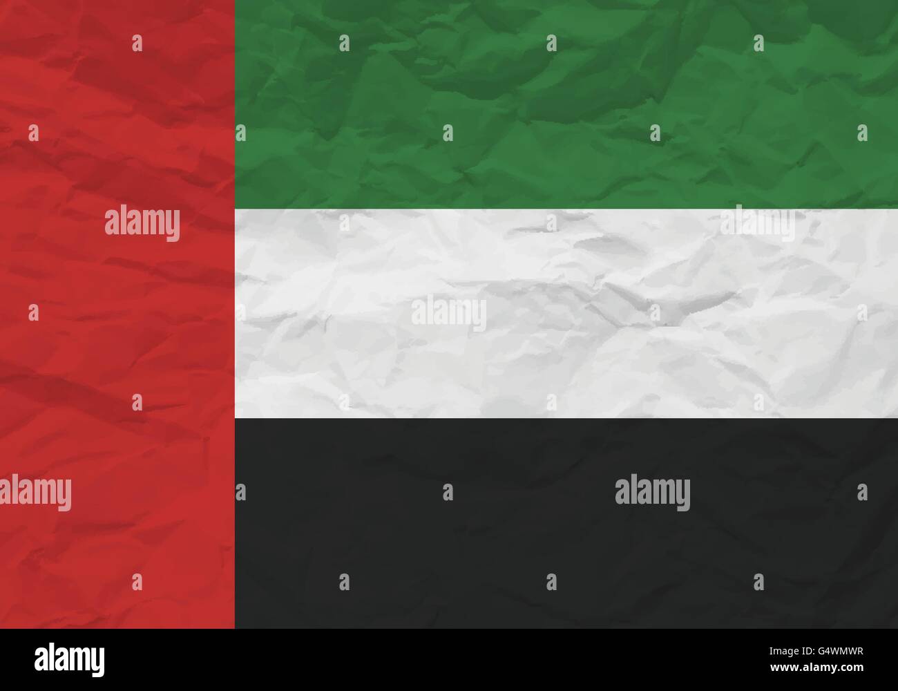Flagge der Vereinigten Arabischen Emirate zerknittert Papierhintergrund texturiert. Vektor-Illustration. Stock Vektor