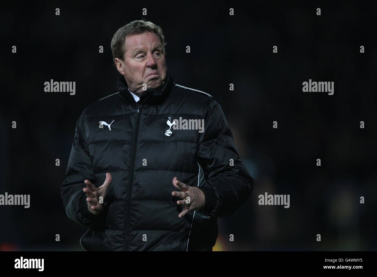 Tottenham Hotspur Manager Harry Redknapp Gesten auf der Touchline Stockfoto