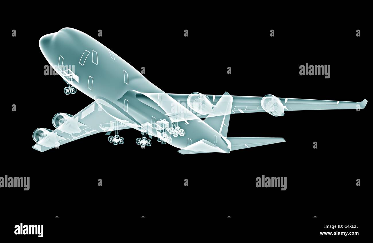 x-ray Flugzeug auf schwarzem Hintergrund isoliert. Stockfoto