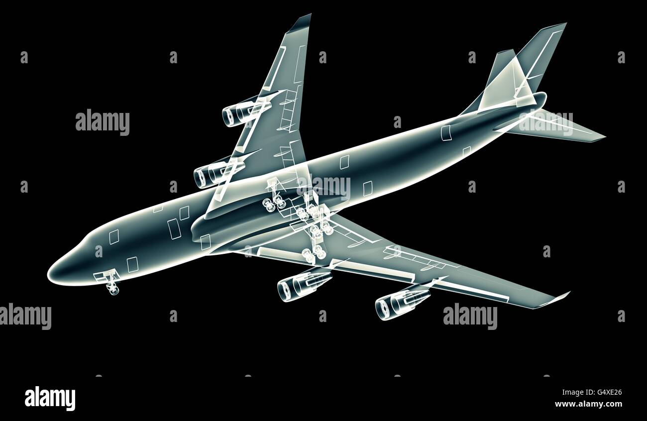 x-ray Flugzeug auf schwarzem Hintergrund isoliert. Stockfoto