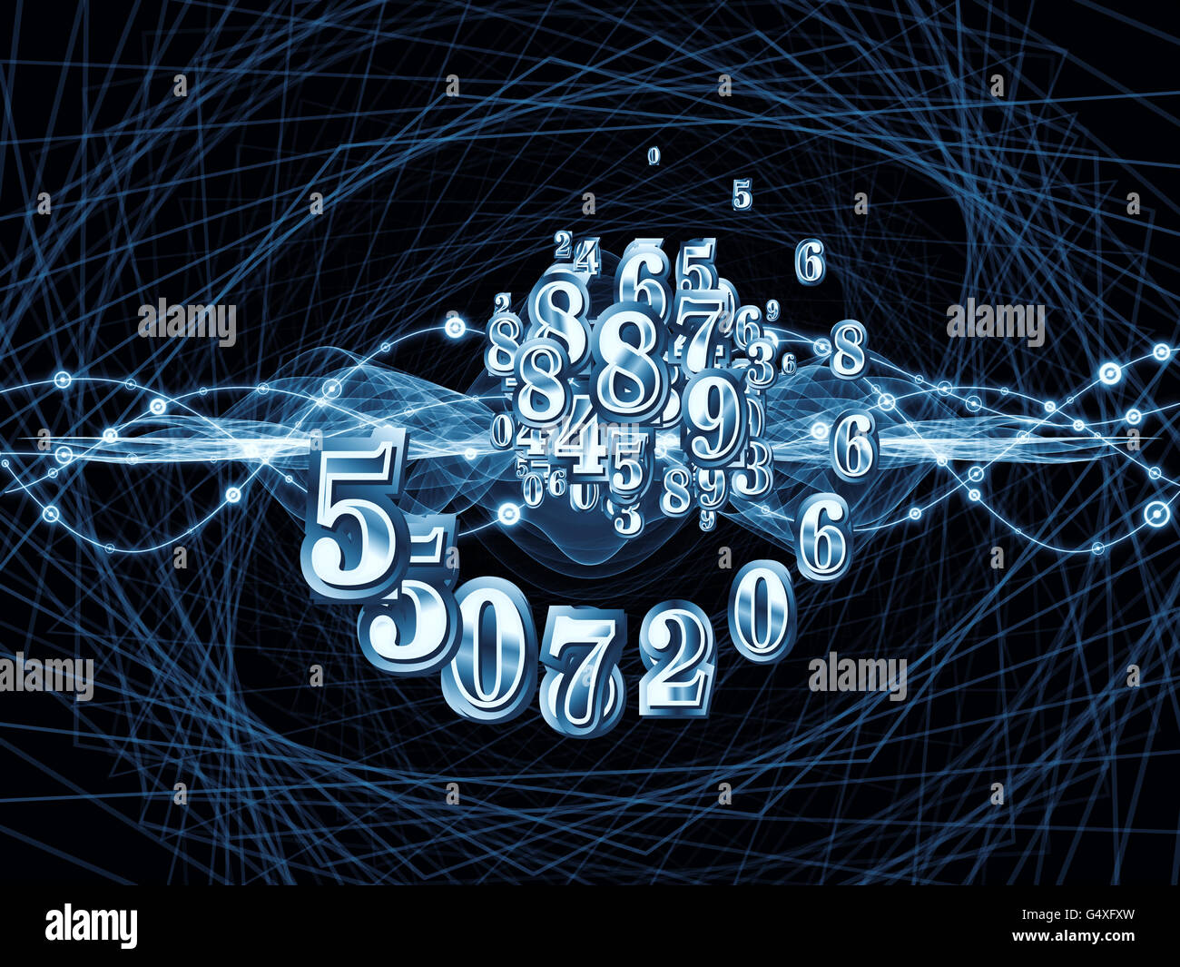 Digital-Swirl-Serie. Hintergrund der Ziffern und technologische Muster zum Thema Mathematik, Wissenschaft und Bildung Stockfoto