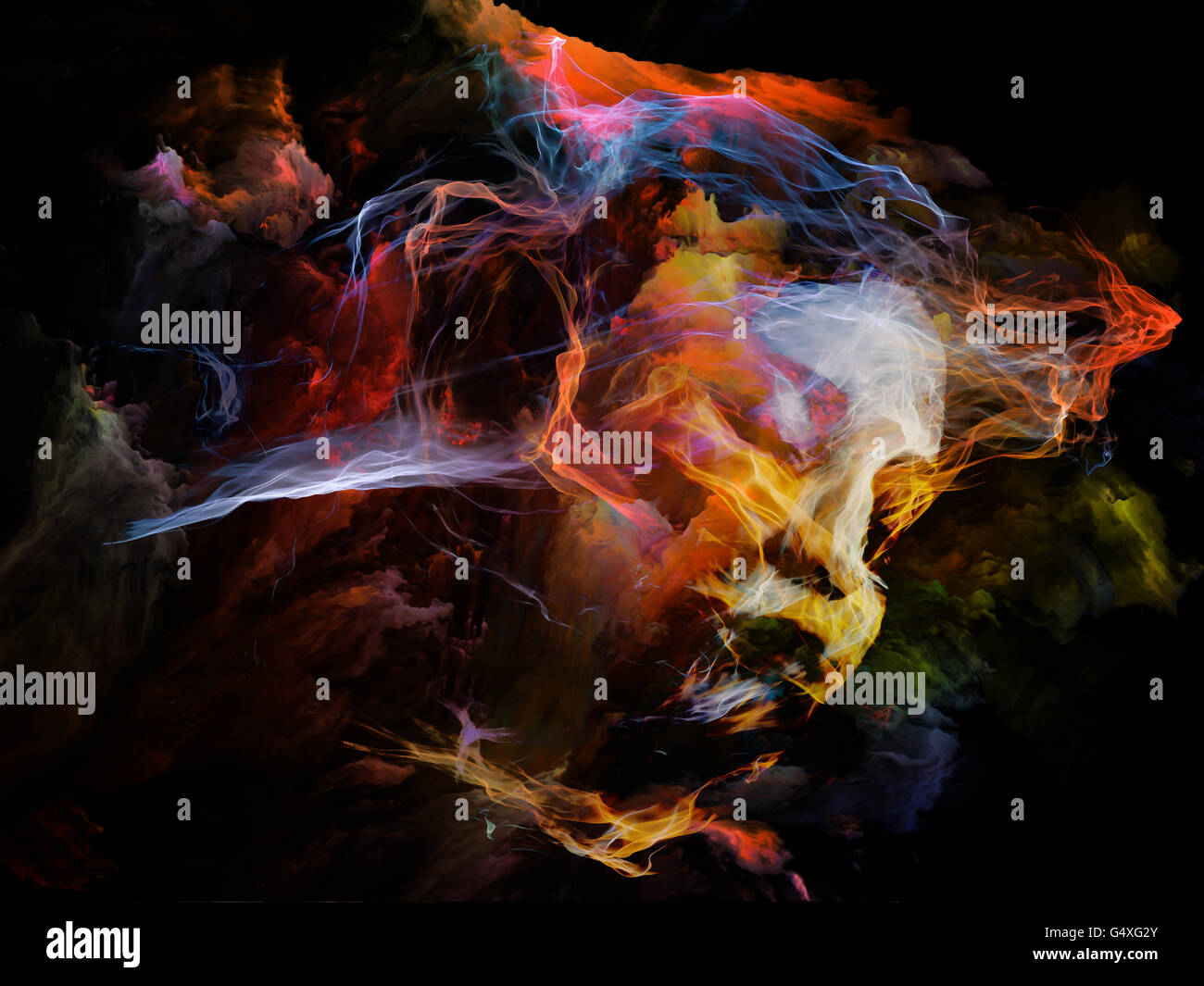 Wer sind wir-Serie. Grafischen Zusammensetzung des surrealen menschlichen Porträt, Fraktale und mathematische Muster für Gegenstand der Philosophie, Stockfoto