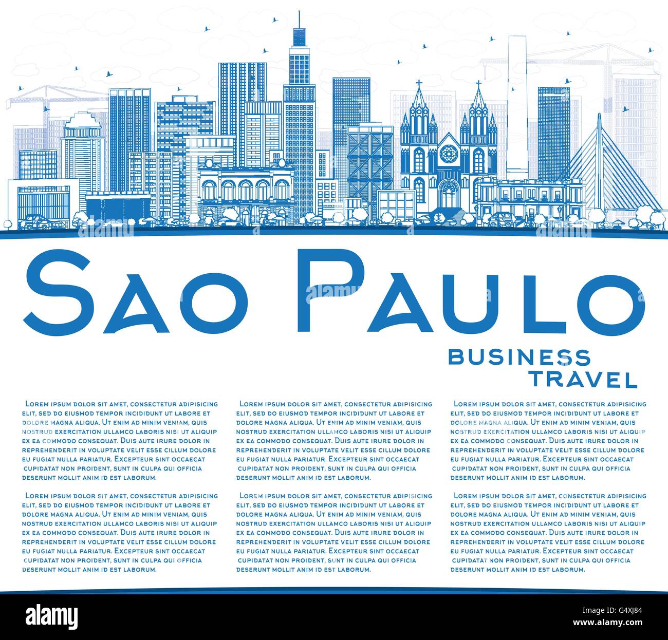 Umriss Sao Paulo Skyline mit blauen Gebäuden und Textfreiraum. Vektor-Illustration. Geschäftsreisen und Tourismus-Konzept Stock Vektor