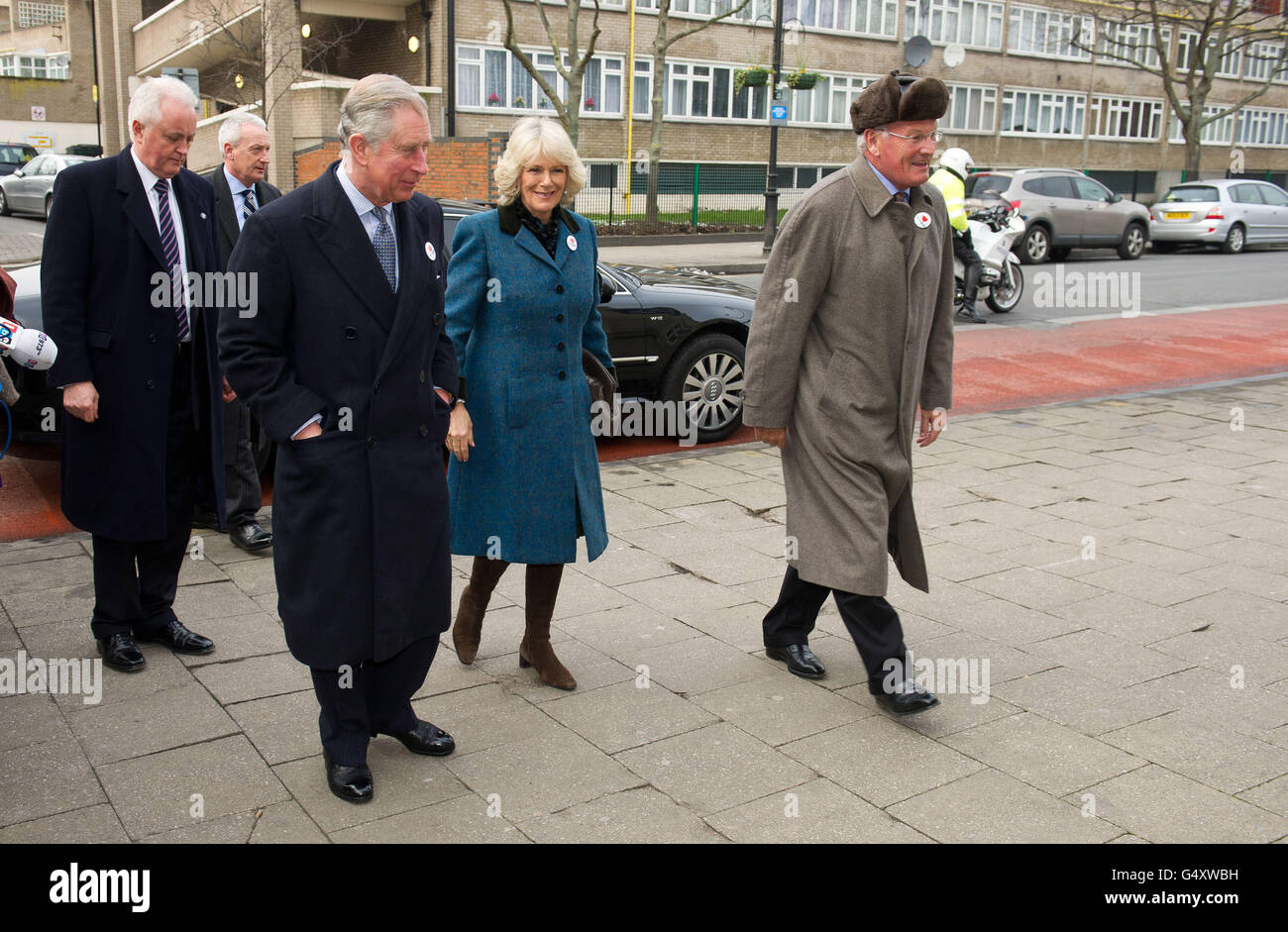 Charles und Camilla besuchen Tottenham Stockfoto