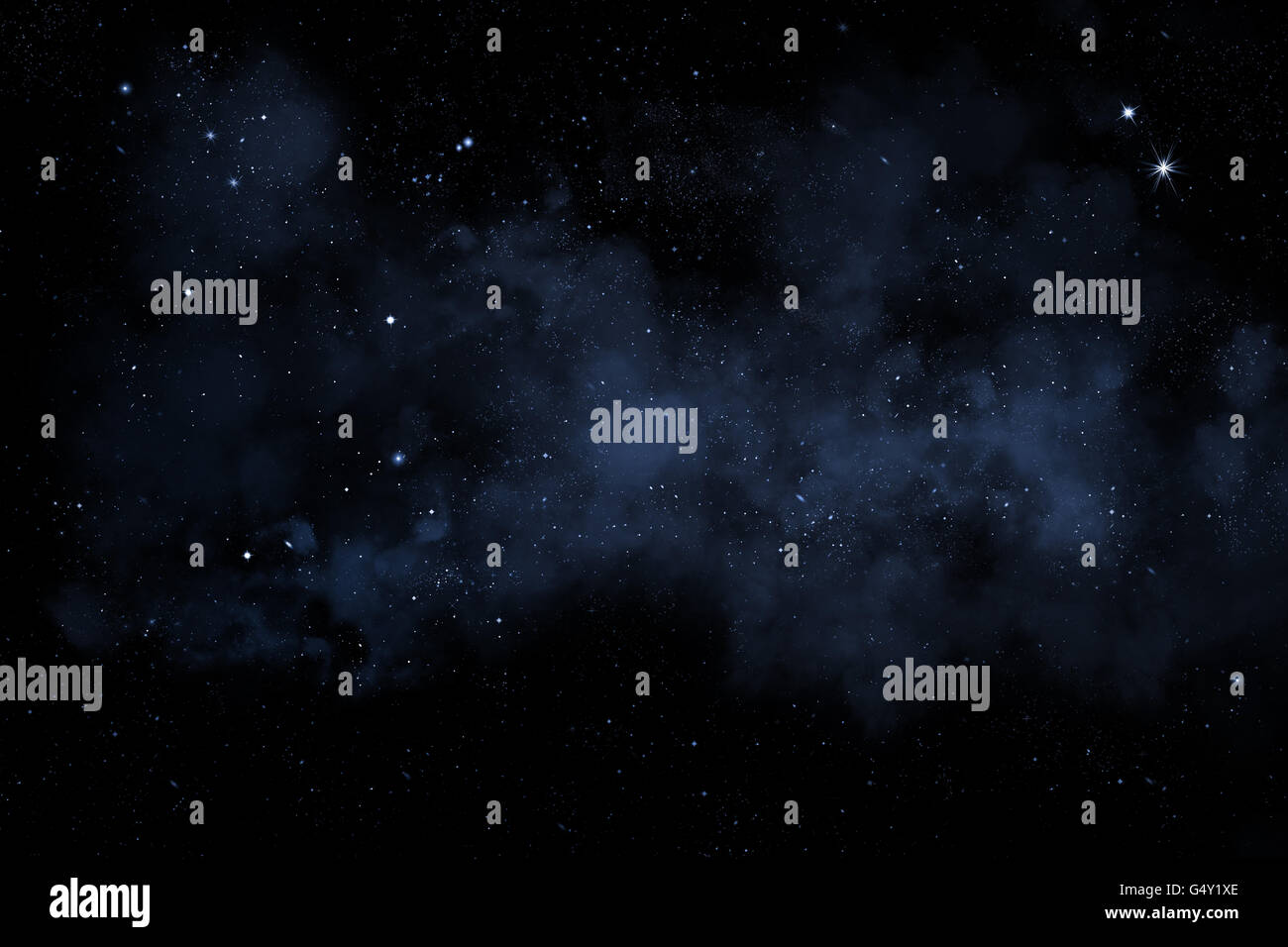 sternenklare Nacht Himmel Abbildung mit Sternen und blauen Nebel Stockfoto