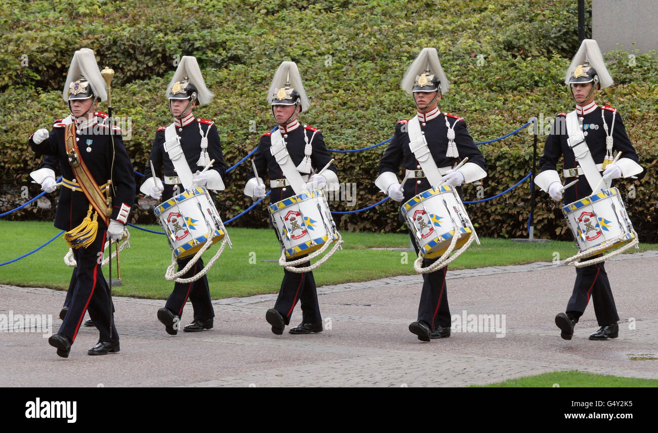 Militärische Schlagzeuger auf dem Vormarsch Stockfoto